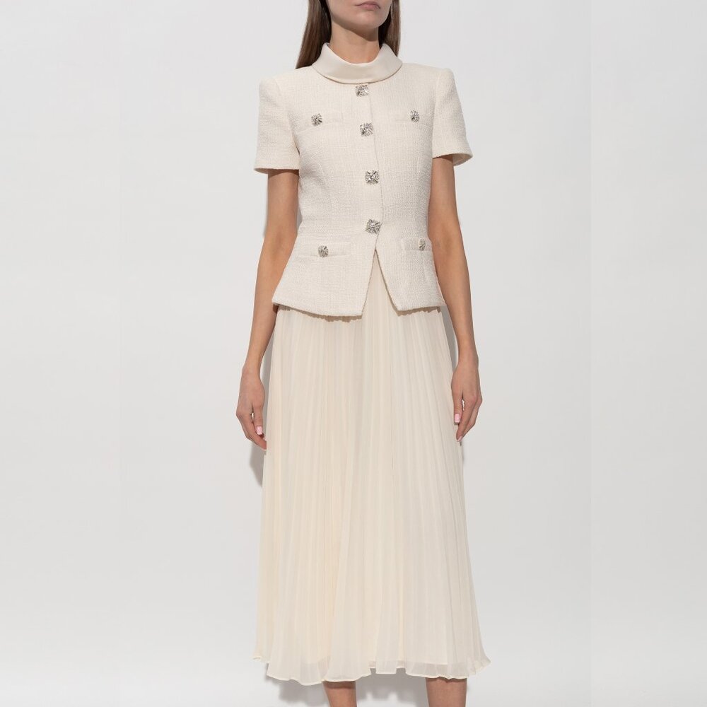 Self-Portrait Bouclé Chiffon Midi Dress